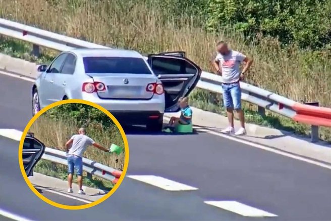 Smrtno nevarno početje: oče ustavil sredi slovenske avtoceste in otroka dal na kahlico (VIDEO)