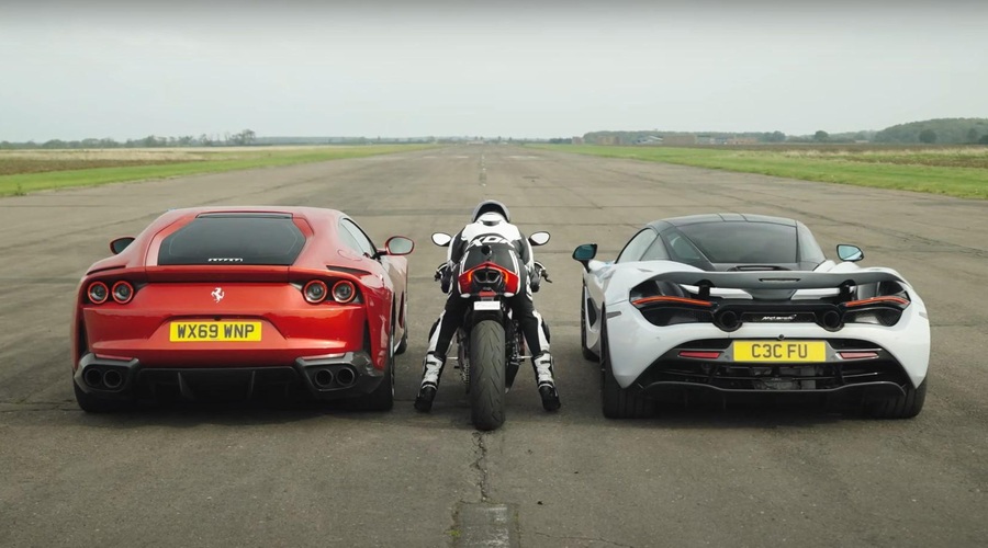 Kaj se zgodi, ko se na startu soočijo McLaren 720S, Ferrari 812 Superfast in Ducati? (foto: You Tube)