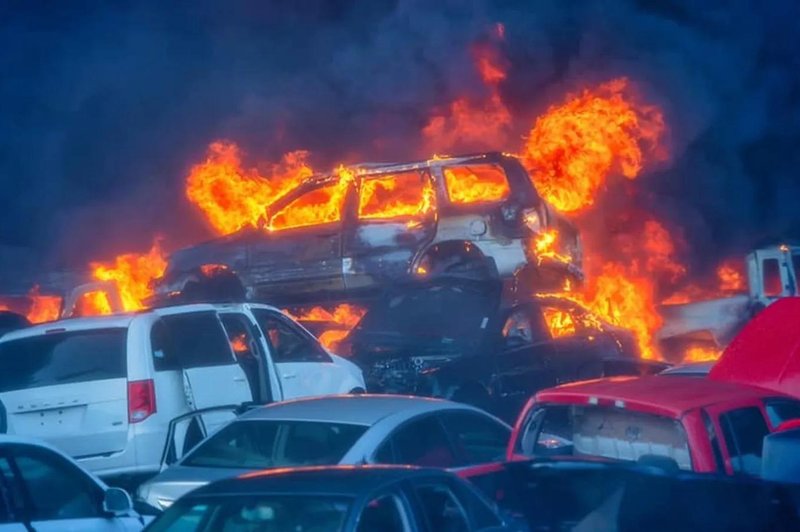 Grozljiv požar, v katerem je zgorelo kar 1500 avtomobilov (foto: Los Angeles County Fire Department/Facebook)