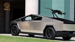 Tesla Cybertruck, ki ima na kesonu nameščeno strojnico