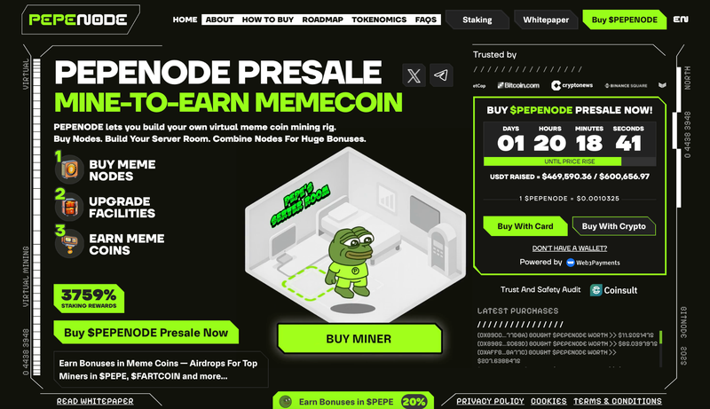 Novi Pepe (PepeNode) zbral 500.000 USD v predprodaji