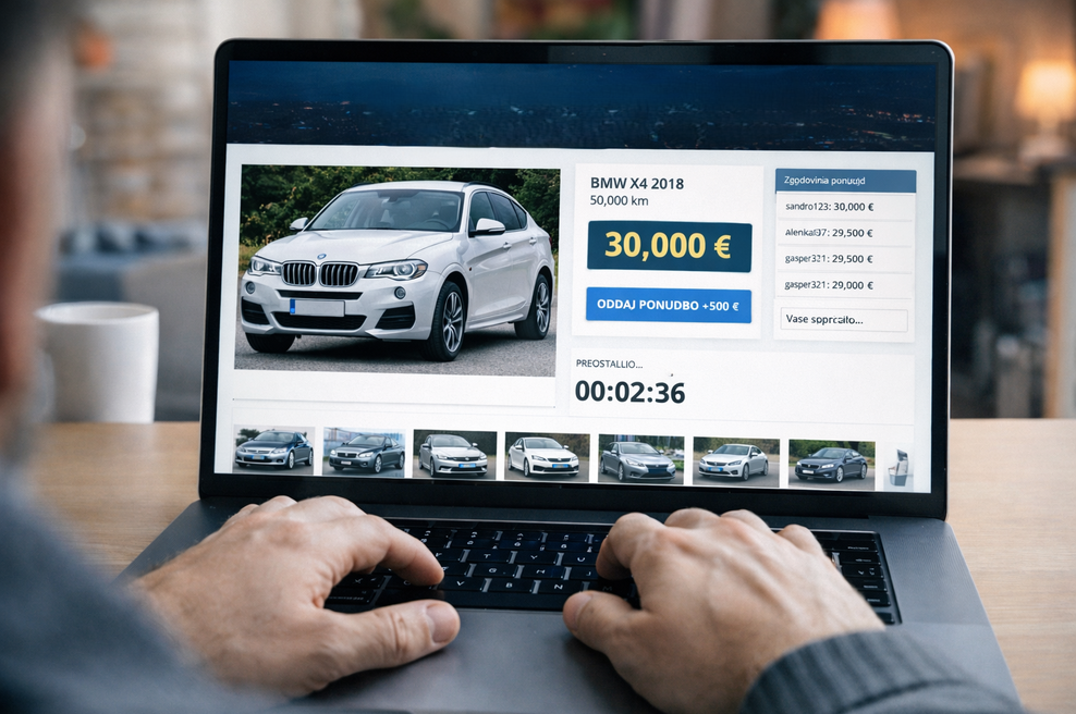 Tudi v Sloveniji je zdaj mogoče kupiti rabljeni avtomobil prek spletne dražbe (foto: ChatGPT)