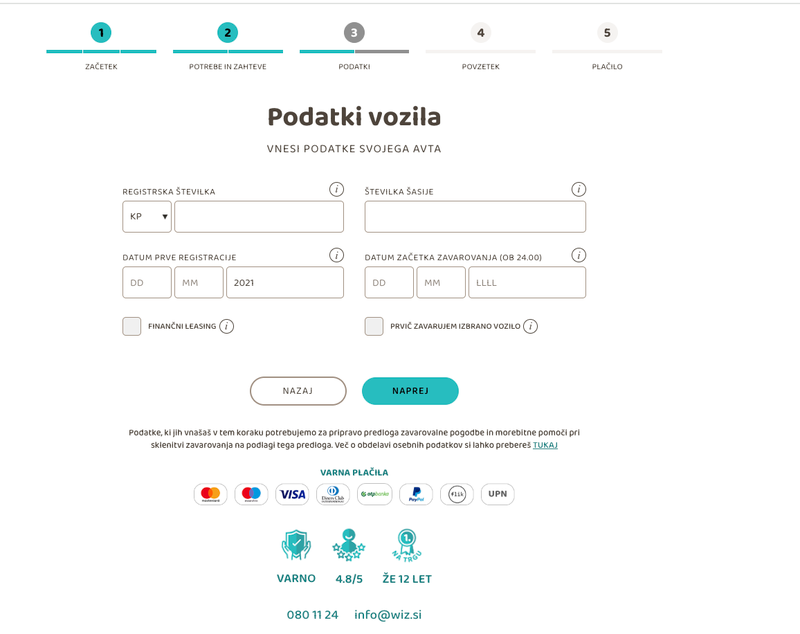 Informativni izračun zavarovanja za avto WIZ Avto
