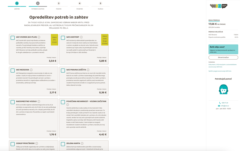 Informativni izračun zavarovanja za avto WIZ Avto