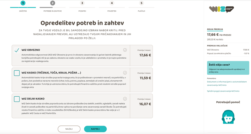 Informativni izračun zavarovanja za avto WIZ Avto