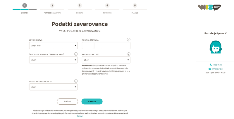 Informativni izračun zavarovanja za avto WIZ Avto