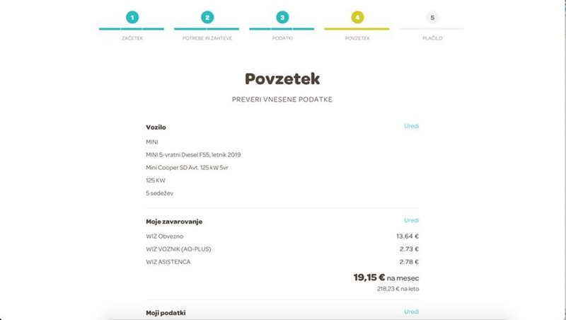 Informativni izračun zavarovanja za avto WIZ Avto