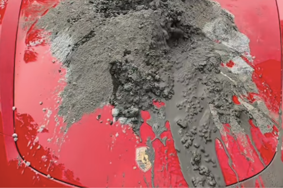 Moški ustavil rdečega Porscheja in kar na pokrovu začel mešati cement (!), celotna zgodba pa ima presenetljiv zasuk (foto: Instagram/posnetek zaslona)